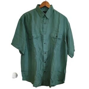 Oleg Cassini Green‎ 100%nSilk Button Up Shirt Minimalist Luxury Professional - L